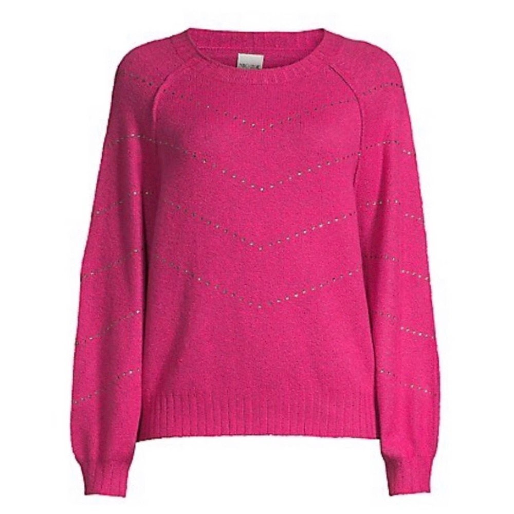 NIC+ZOE Shooting Stars Sweater Charged Pink Rhinestone Embellished Women’s XS